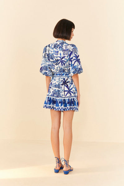Farm rio Sweet puff sleeve mini dress Blue Multi
