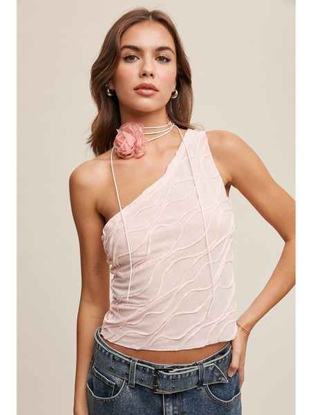 Listicle Saba Cinched One Shoulder Top In Blush