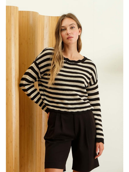 The Workshop Mckenna Scallop Trim Knit Pullover In Black