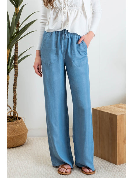 Mine London High Waisted Drawstring Pants Chambray