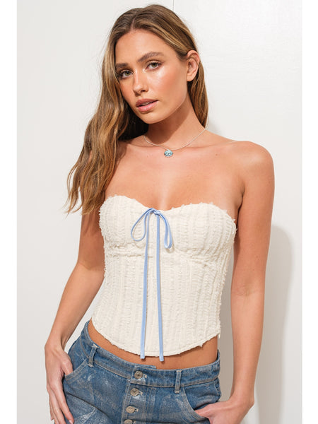 Pretty Garbage Dana Lace Up Corset Top Cream