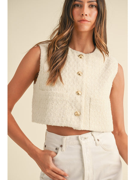 Mable Bambi Tweed Crop Vest Cream