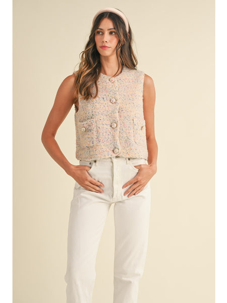 Mable Eloise Boucle Knit Vest With Front Pocket Light Blush