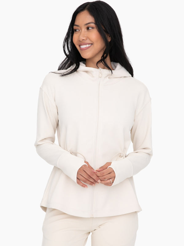 Mono B Parker Ribbed Hooded Jacket With Thumbholes In Natural