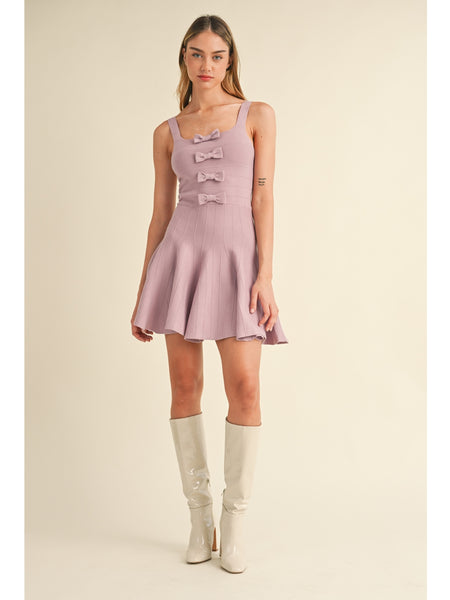 Mable Hazel Bow Detail Fit and Flare Knit Mini Dress Mauve