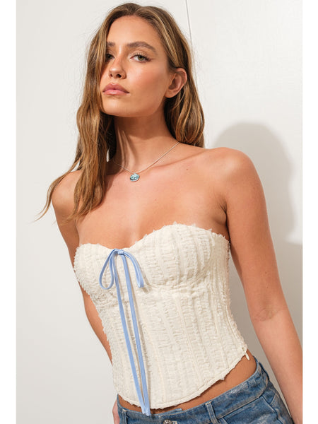 Pretty Garbage Dana Lace Up Corset Top Cream