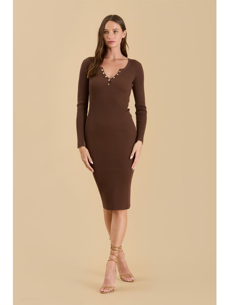 The Workshop Lizeth Henley Long Sleeve Knit Dress