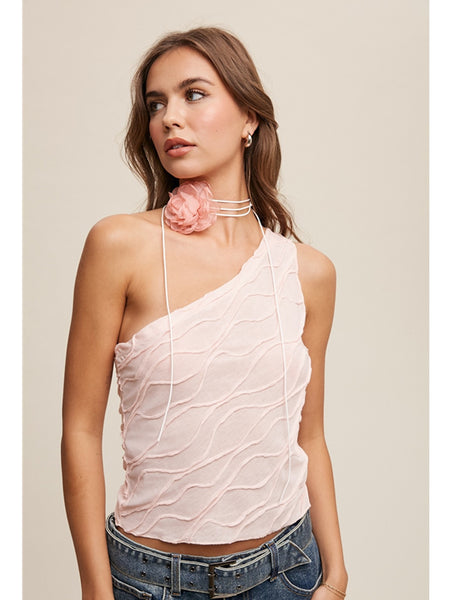 Listicle Saba Cinched One Shoulder Top In Blush