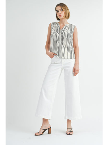 Fun2Fun Catinia Stripe Shirt In Ivory Black