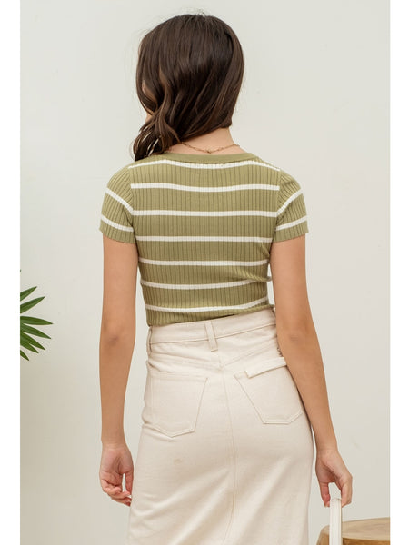 The Workshop Amina Stripe Button Down Top Light Olive