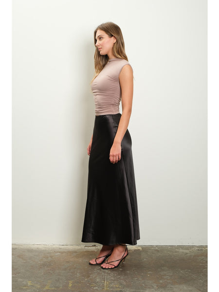 The Workshop Vienna Satin Slip Skirt Black