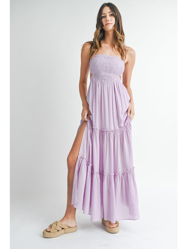 Mable Amelia Lace Applique Tiered Maxi Dress In Lavender