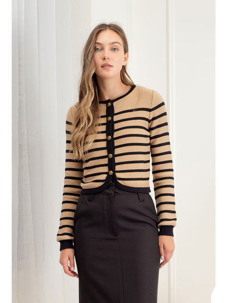 The Workshop Viola Stripe Cardigan Oatmeal