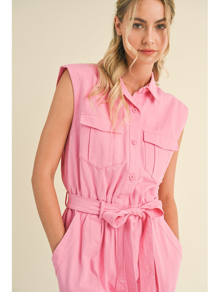 &Merci Verona Button Up Cargo Romper Cool Pink