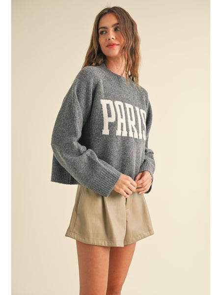 Miou Muse Paris Letter Front Sweater Grey