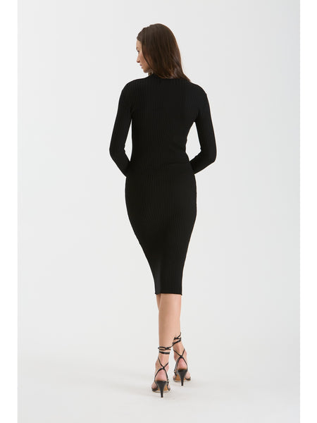 The Workshop Elle Mock Neck Long Sleeve Knit Dress Black