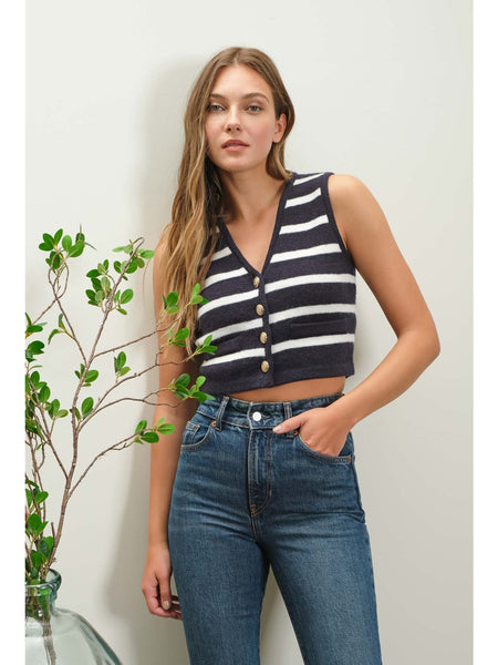 The Workshop Fauna Stripe Knit Cardigan In Navy