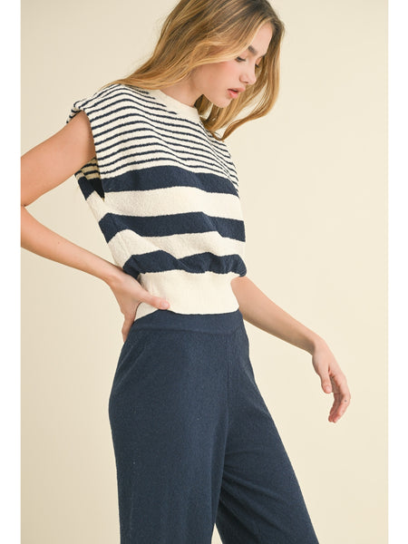 Miou Muse Paula Stripe Knit Top Navy