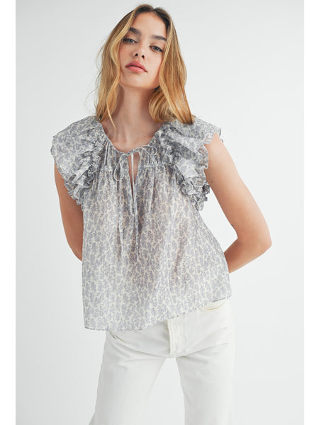 Mable Ditsy Floral Ruffle Top Blue