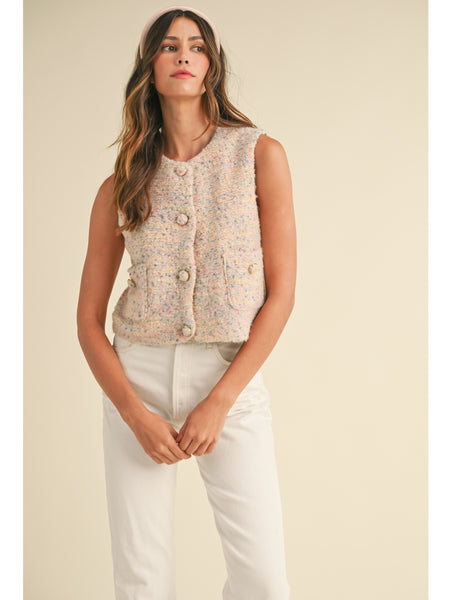 Mable Eloise Boucle Knit Vest With Front Pocket Light Blush