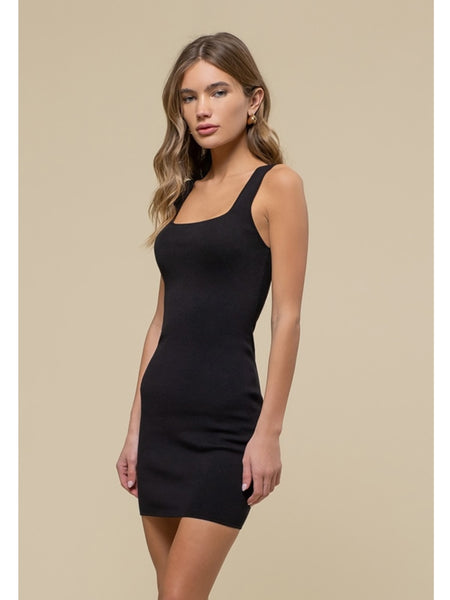 The Workshop Ewart Scoop Neck Knit Sleeveless Mini Dress In Black