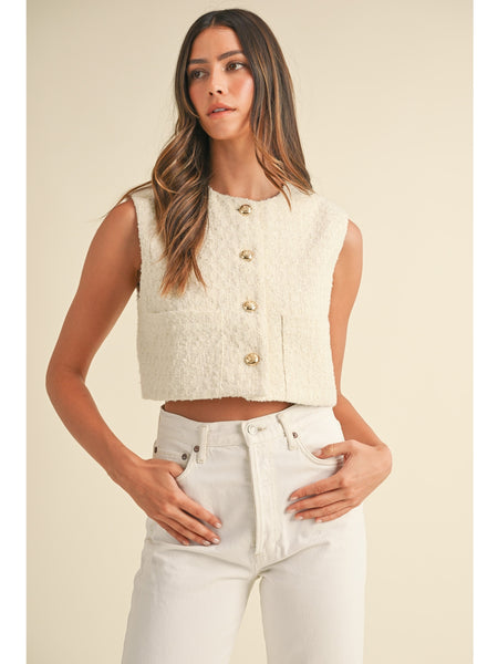 Mable Bambi Tweed Crop Vest In Cream