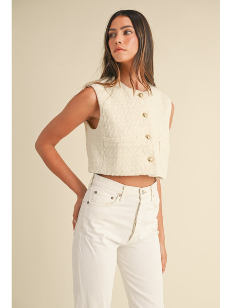 Mable Bambi Tweed Crop Vest In Cream