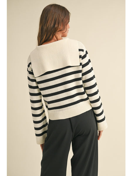 Miou Muse Blare Lace Up Sweater Top Black Stripe