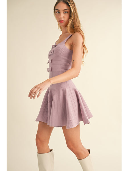 Mable Hazel Bow Detail Fit and Flare Knit Mini Dress Mauve