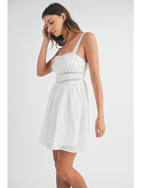 Mable Simon Lace Trimmed Gathered Bust Mini Dress In Off White