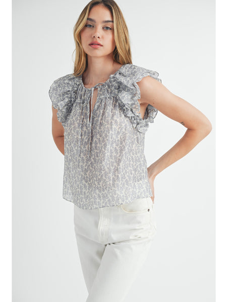 Mable Ditsy Floral Ruffle Top Blue