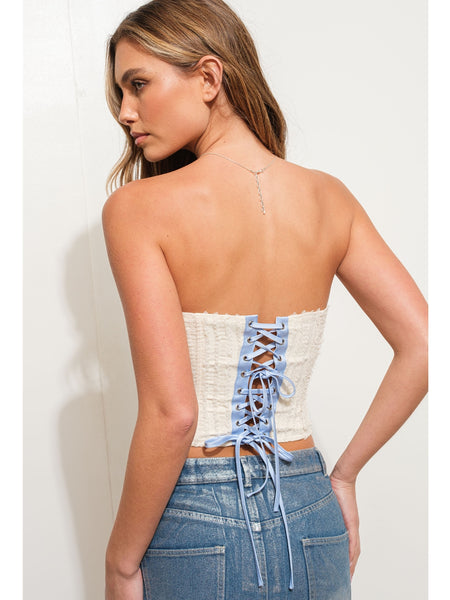 Pretty Garbage Dana Lace Up Corset Top Cream