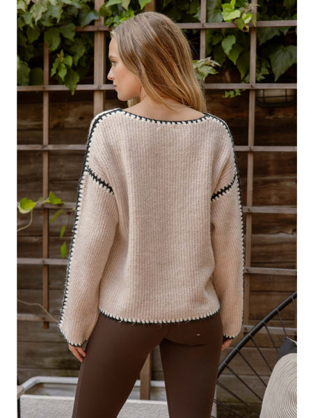 Blu Pepper Florence Contrast Stitch Sweater Oatmeal