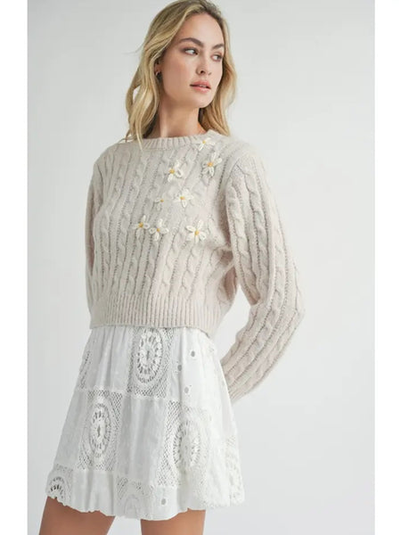 Sadie and Sage Lainey Daisy Sweater In Cream