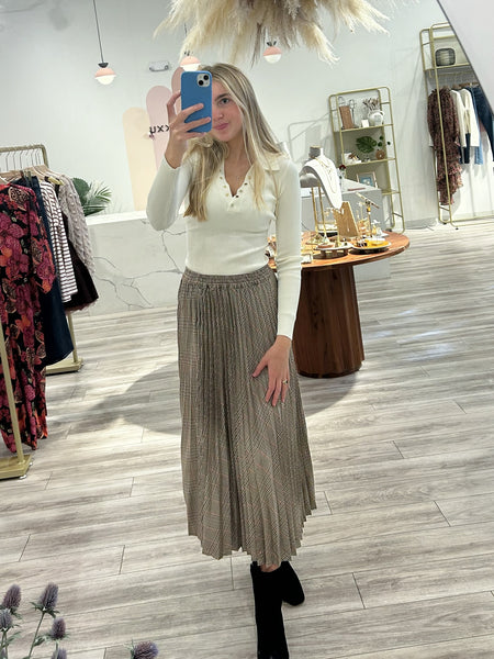 Current Air Reese Pleated Skirt with Elastic Waist Camel