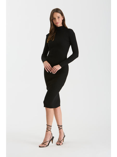 The Workshop Elle Mock Neck Long Sleeve Knit Dress Black