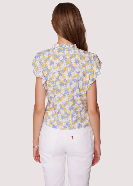 Lost+Wander Dazzling Bloom Ruffle Blouse In Light Blue Floral