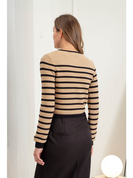 The Workshop Viola Stripe Cardigan Oatmeal