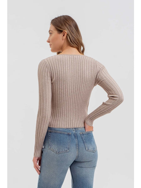 The Workshop Faith Twofer Ribbed Long Sleeve Sweater Taupe