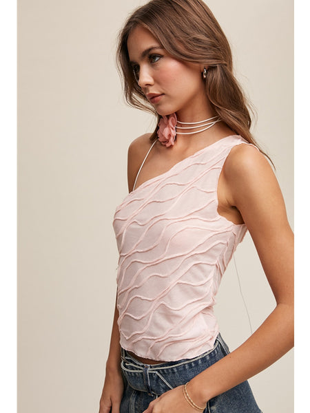 Listicle Saba Cinched One Shoulder Top In Blush