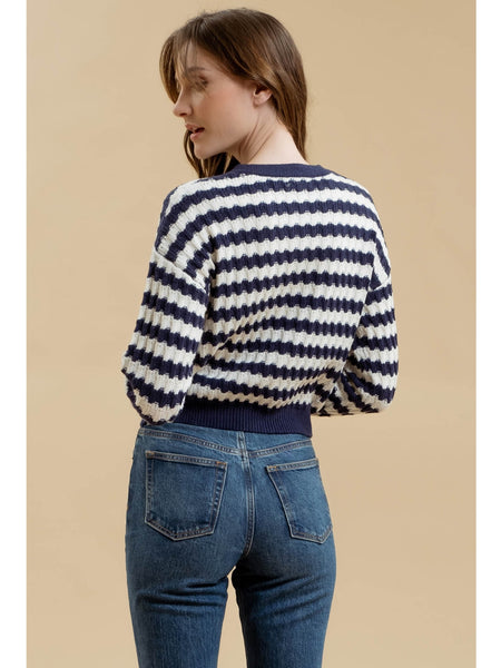 Blu Pepper Eiffel Stripe Knit Cardigan In Navy