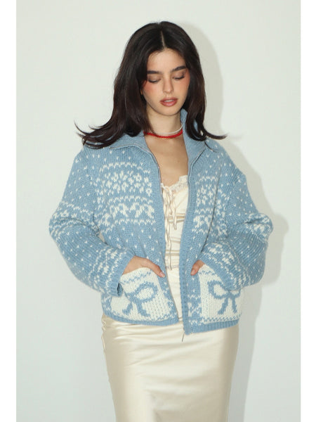 Bailey Rose Maya Zip Up Sweater Dusty Blue