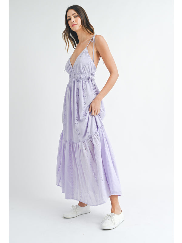 Mable Holly Eyelet Maxi Dress In Lavender