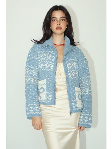 Bailey Rose Maya Zip Up Sweater Dusty Blue