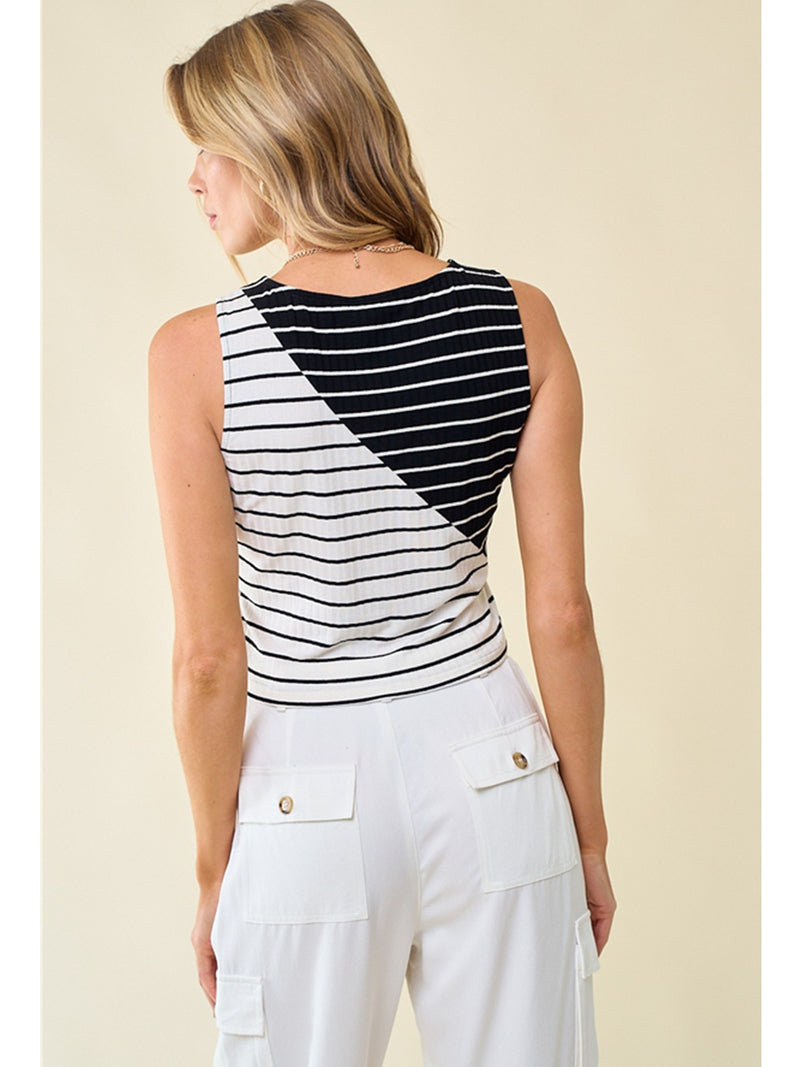 Doe and Rae Carter Mixed Stripe Knit Top In White Black