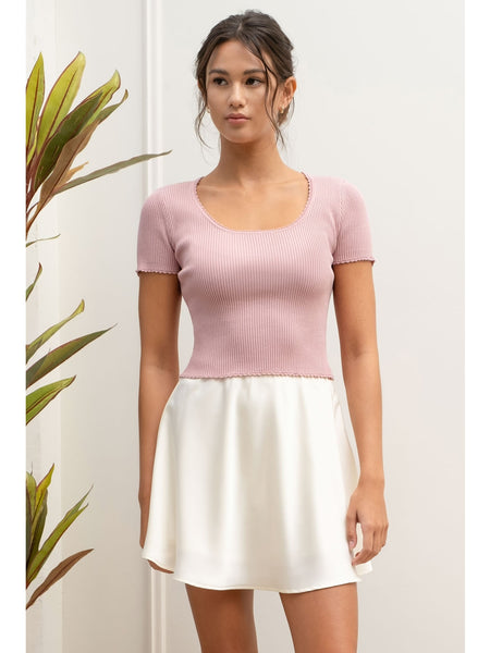 The Workshop Allison Scallop Trim Top Light Pink