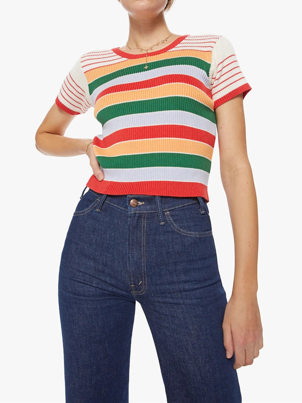 MOTHER The Itty Bitty Scoop Neck Tee In Rainbow Multi Stripe