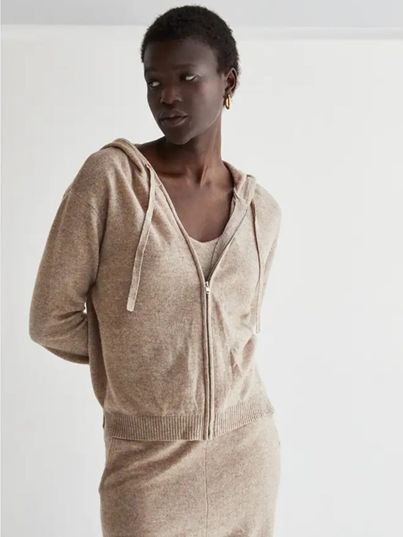 Crescent Evelyn Zip-up Sweater and Tank Set In Taupe