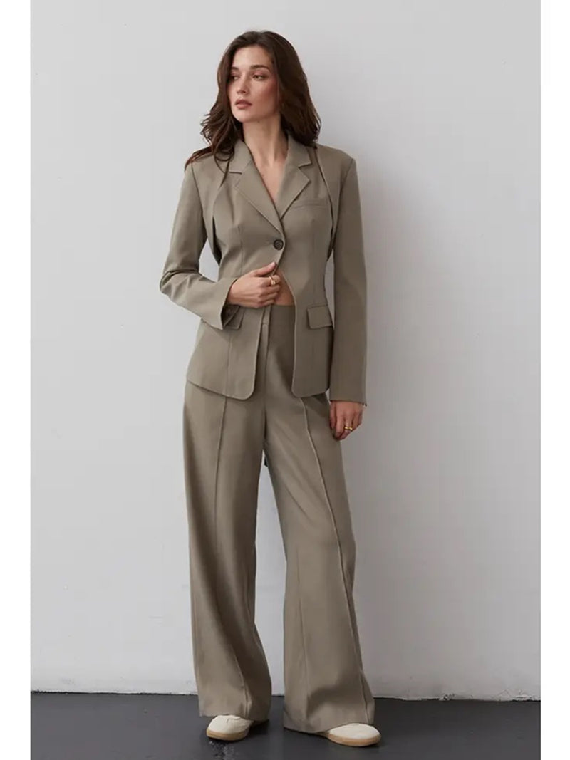 Crescent Penelope Two Piece Bolero Blazer Set In Taupe