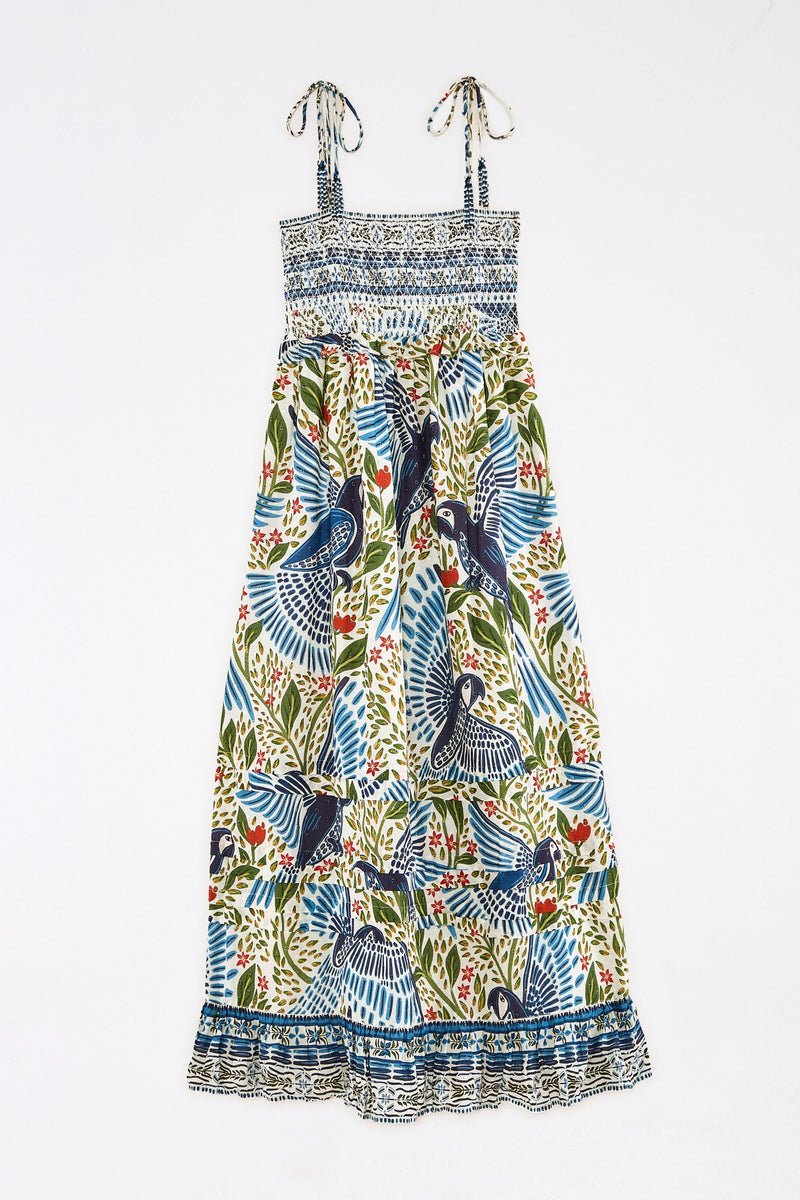 Farm Rio macaw flight smocked maxi dress off white Evoluxxy Farm Rio macaw flight smocked maxi dress off white Evoluxxy